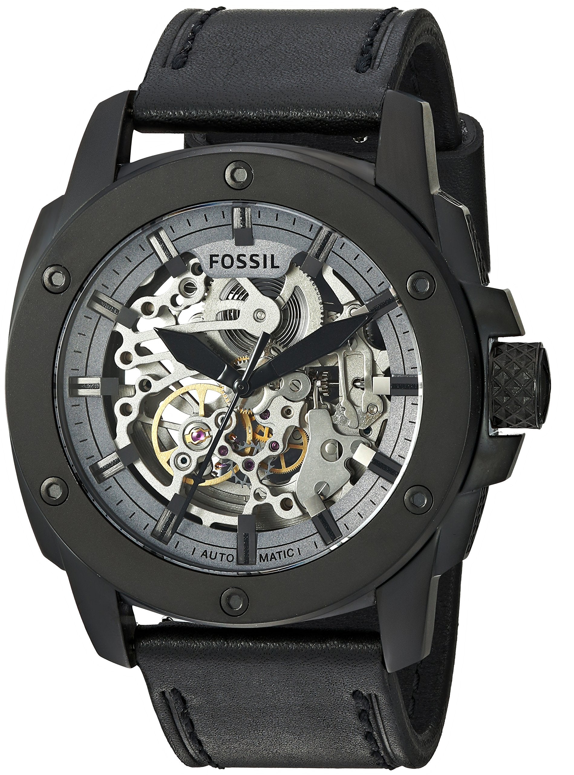 Fossil Modern Machine Automatic Skeleton Grey Dial Black Steel Strap Watch for Men - ME3134 Watches Fossil   