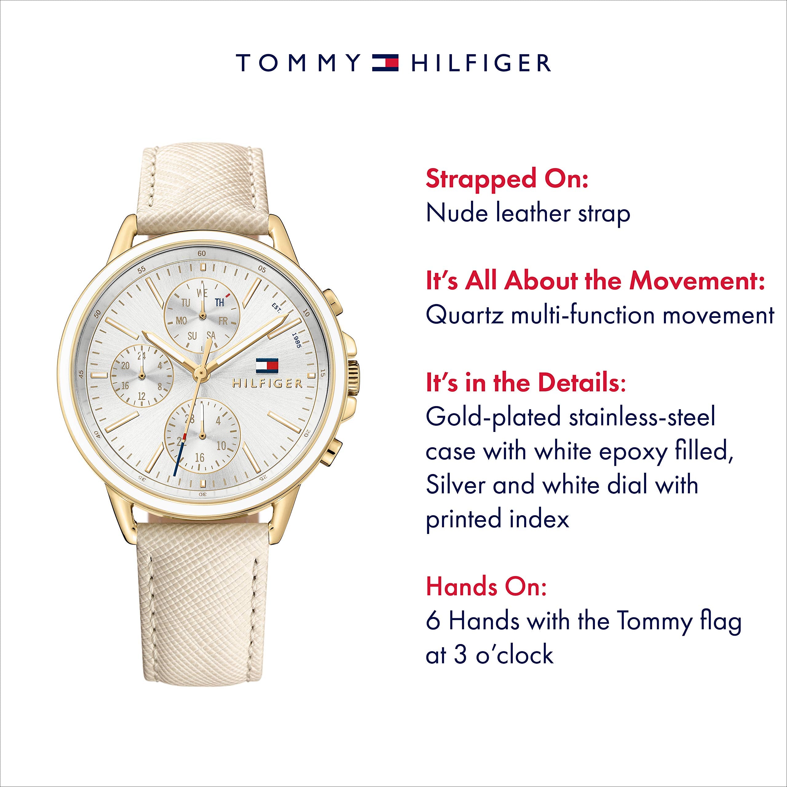 Tommy Hilfiger Carly Silver Dial Cream Leather Strap Watch for Women - 1781790 Watches Tommy Hilfiger   