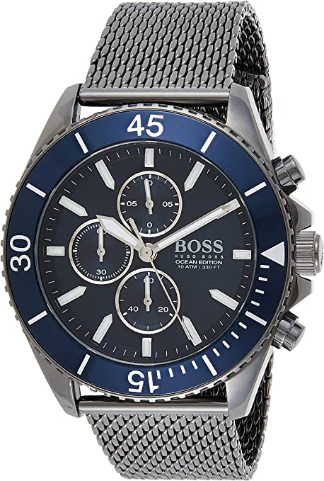 Hugo Boss Ocean Edition Blue Dial Black Mesh Bracelet Watch for Men - 1513702 Watches Hugo Boss   