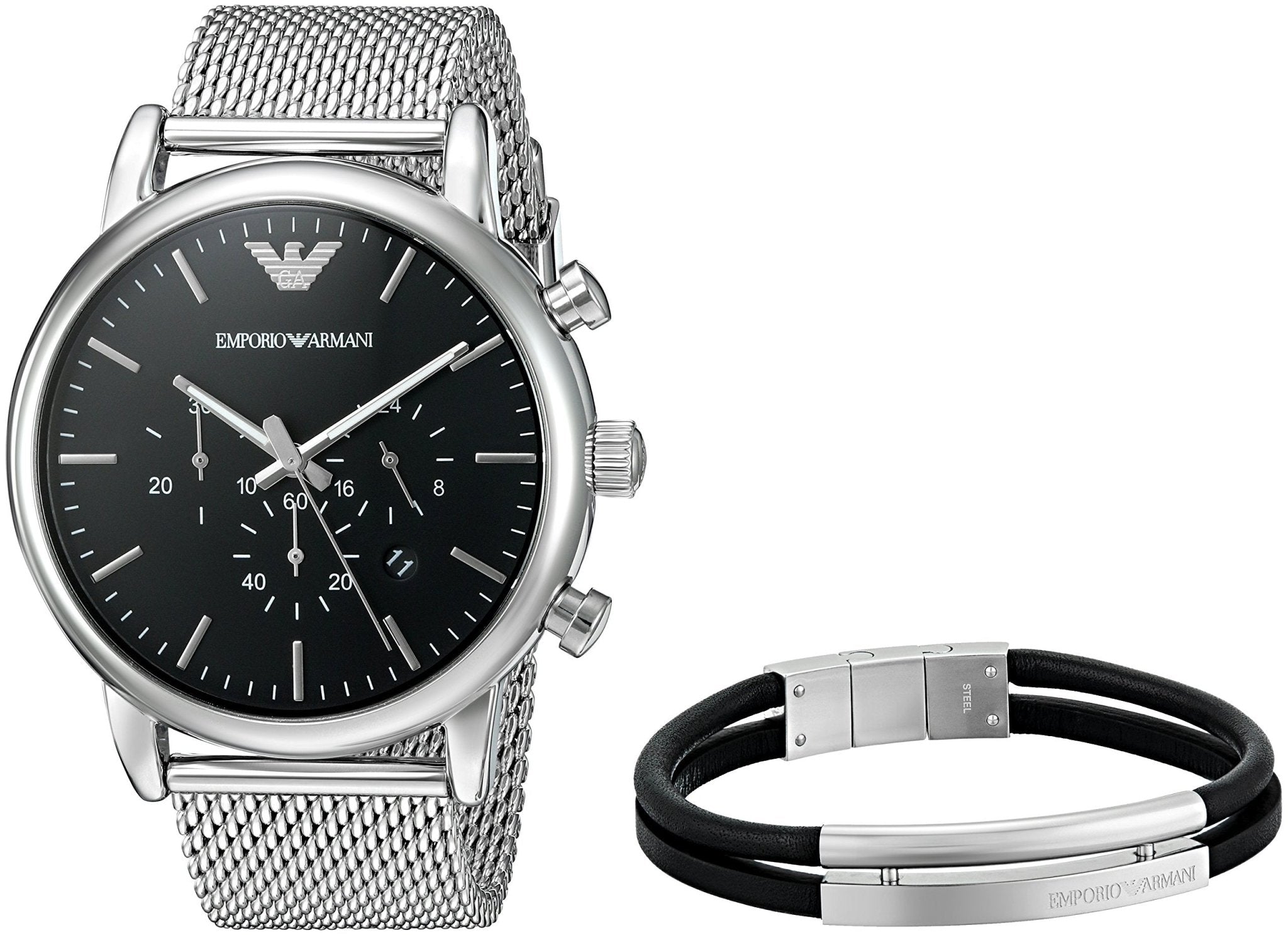 Emporio Armani Luigi Black Dial Silver Mesh Bracelet Watch For Men - AR8032 Watches Emporio Armani   