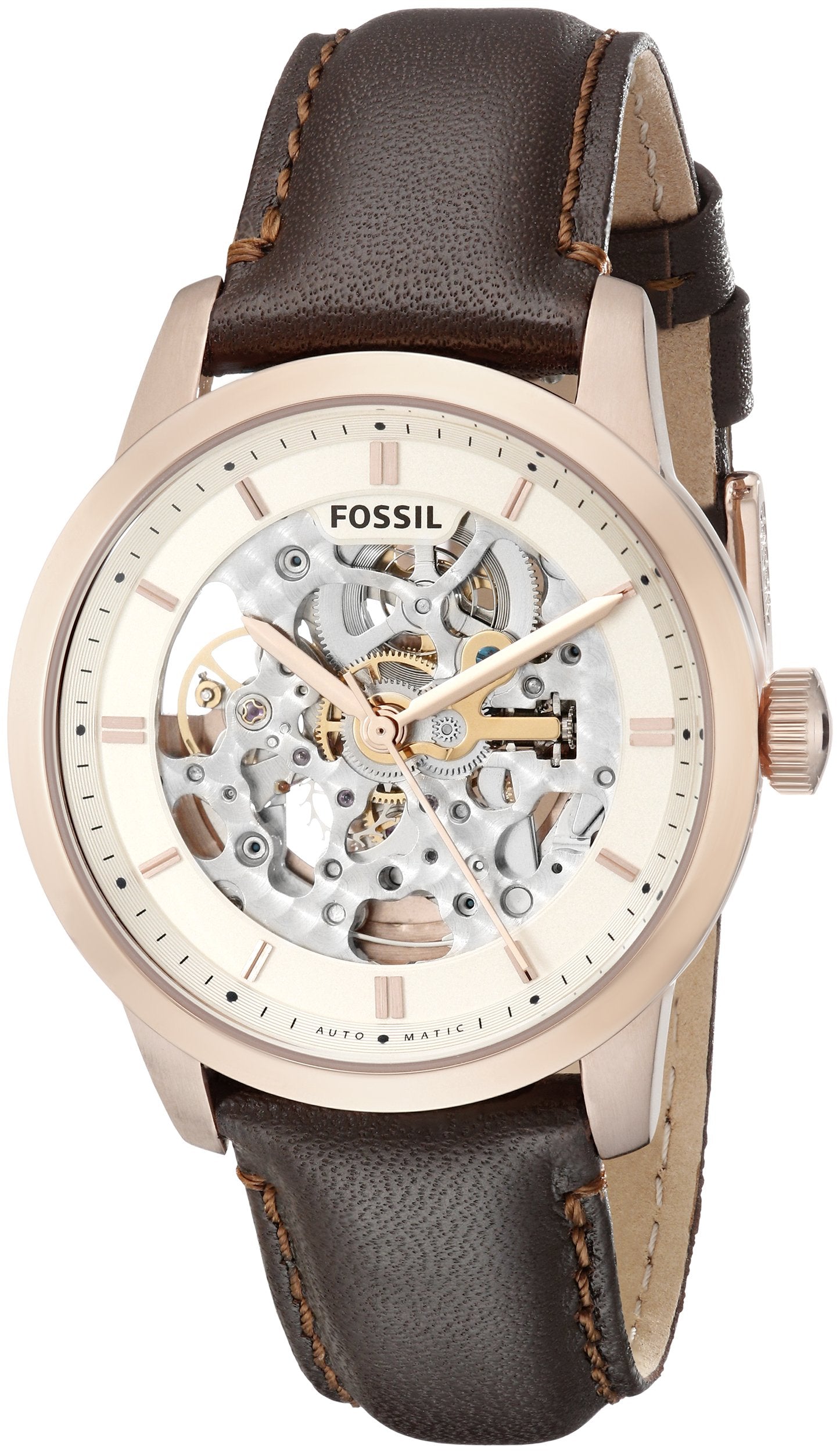 Fossil Townsman Automatic Skeleton White Dial Brown Leather Strap Watch for Men - ME3078 Watches Fossil   