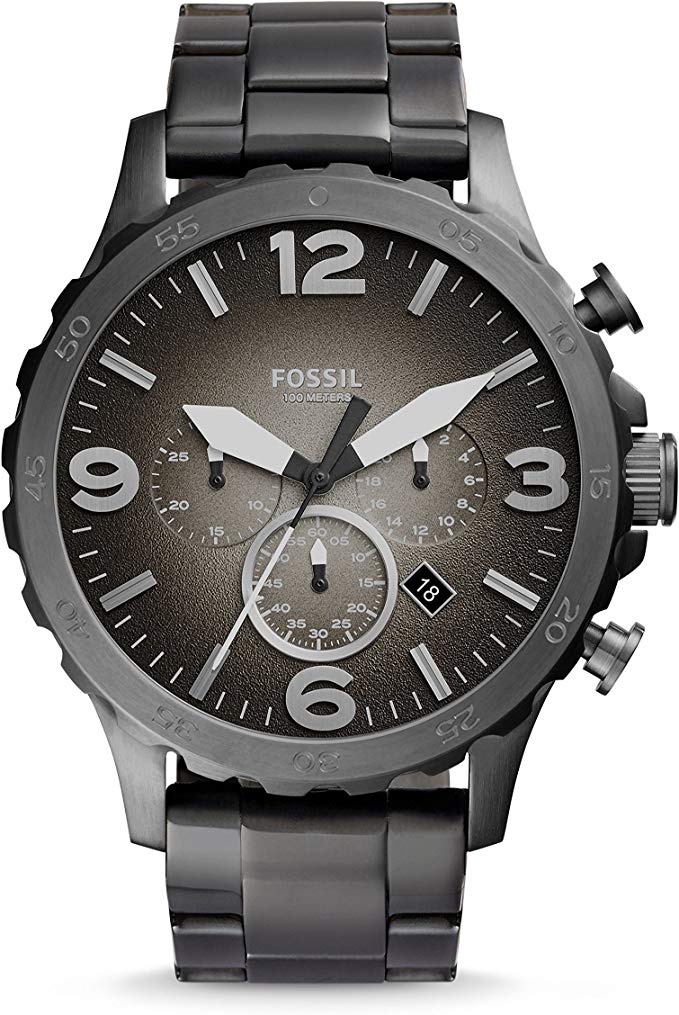 Fossil Nate Chronograph Gunmetal Dial Grey Steel Strap Watch for Men - JR1437 Watches Fossil   