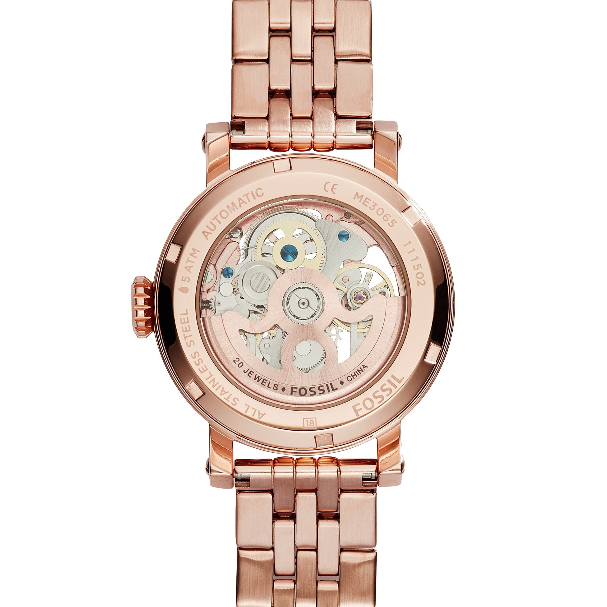 Fossil Boyfriend Automatic Skeleton Rose Gold Dial Rose Gold Steel Strap Watch for Women - ME3065 Watches Fossil   