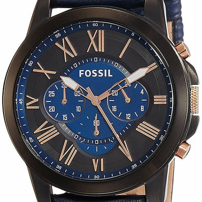 Fossil Grant Chronograph Black Dial Blue Leather Strap Watch for Men - FS5061 Watches Fossil   