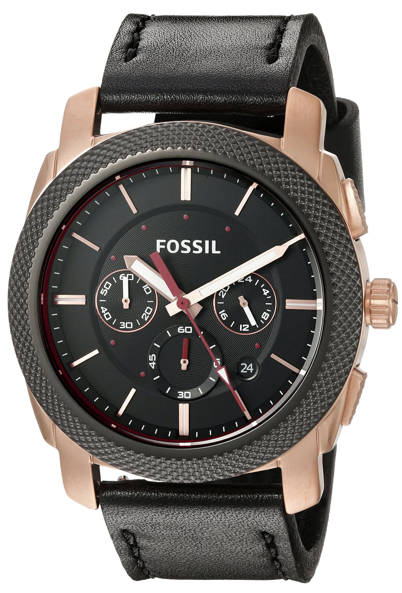 Fossil Machine Chronograph Black Dial Black Leather Strap Watch for Men - FS5120 Watches Fossil   