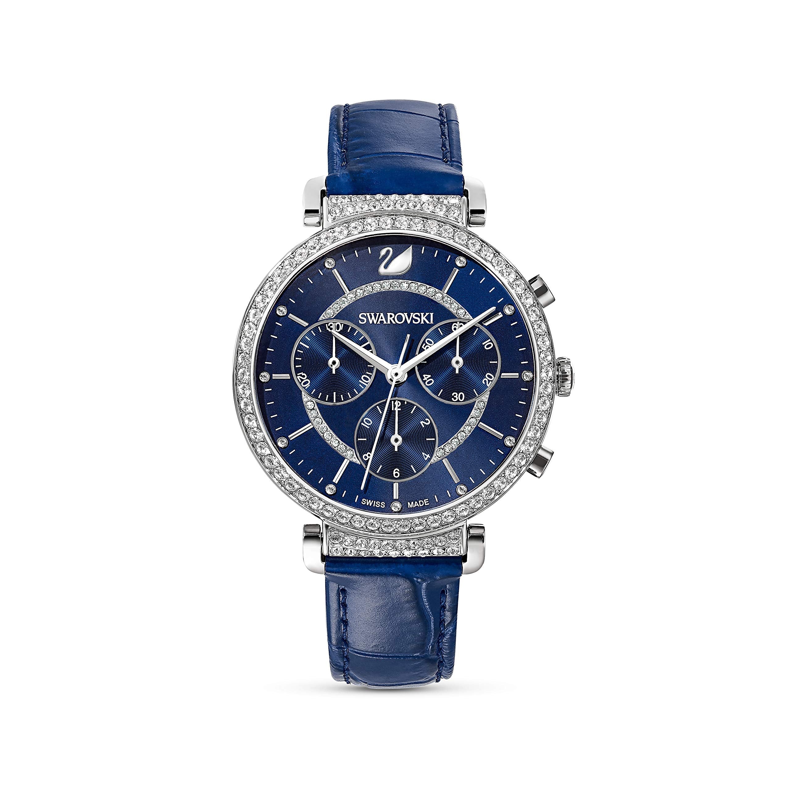 Swarovski Passage Chrono Crystal Blue Dial Blue Leather Strap Watch for Women - 5580342 Watches Swarovski   