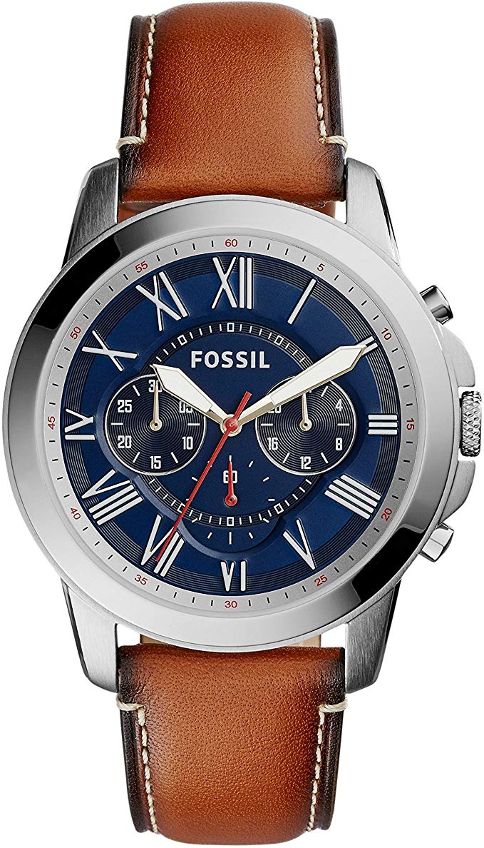 Fossil Grant Chronograph Blue Dial Brown Leather Strap Watch for Men - FS5210 Watches Fossil   