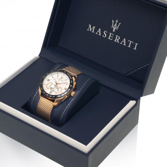 Maserati Traguardo 45mm Chronograph Rose Gold Mesh Strap White Dial Watch For Men - R8873612011 Watches Maserati   