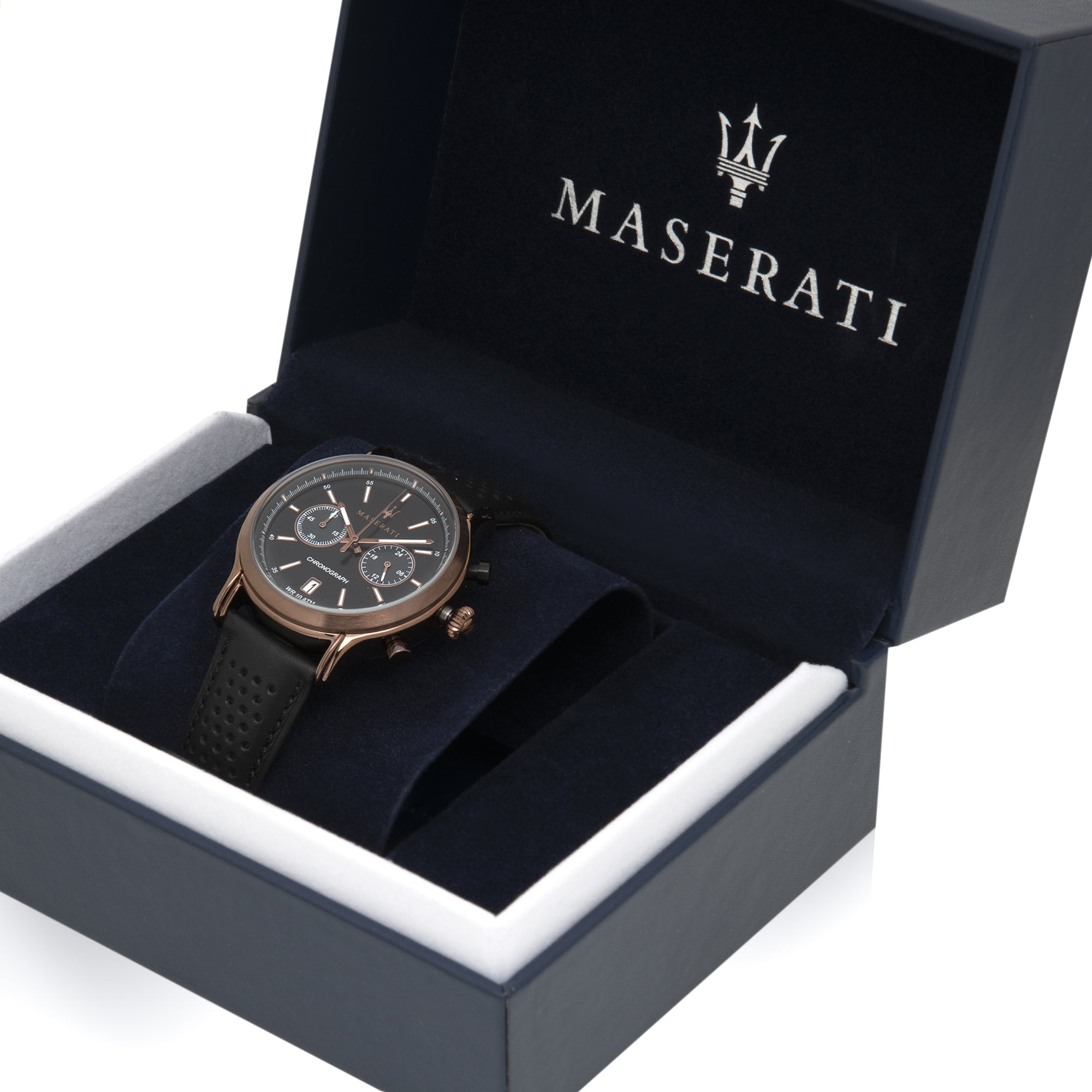 Maserati Legend Chronograph Black Dial Black Leather Strap Watch For Men - R8871638001 Watches Maserati   