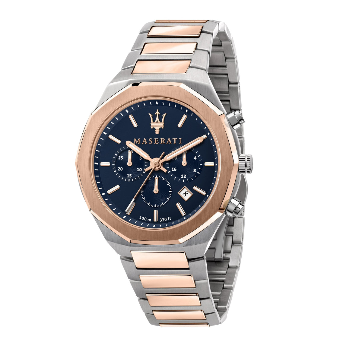 Maserati Stile Chronograph Blue Dial Rose Gold Two Tone Strap Watch For Men - R8873642002 Watches Maserati   