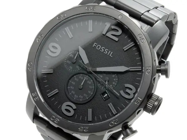 Fossil Nate Chronograph Black Dial Black Steel Strap Watch for Men - JR1401 Watches Fossil   