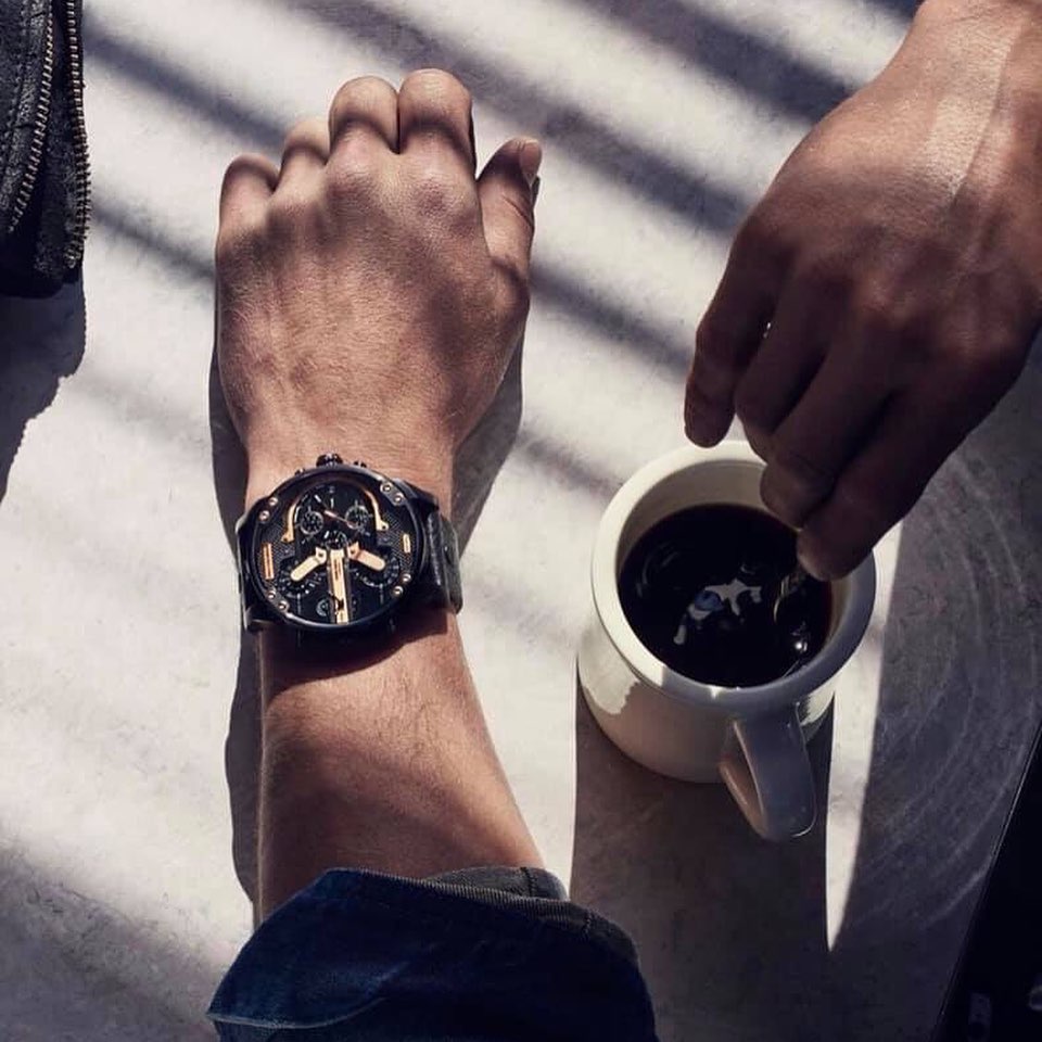Diesel Mr Daddy 2.0 Black Dial Black Leather Strap Watch For Men - DZ7350 Watches Diesel   