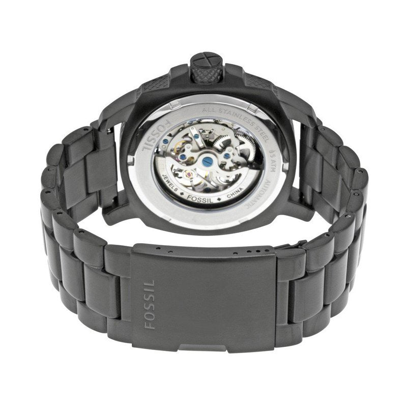 Fossil Modern Machine Automatic Silver Dial Black Steel Strap Watch for Men - ME3080 Watches Fossil   