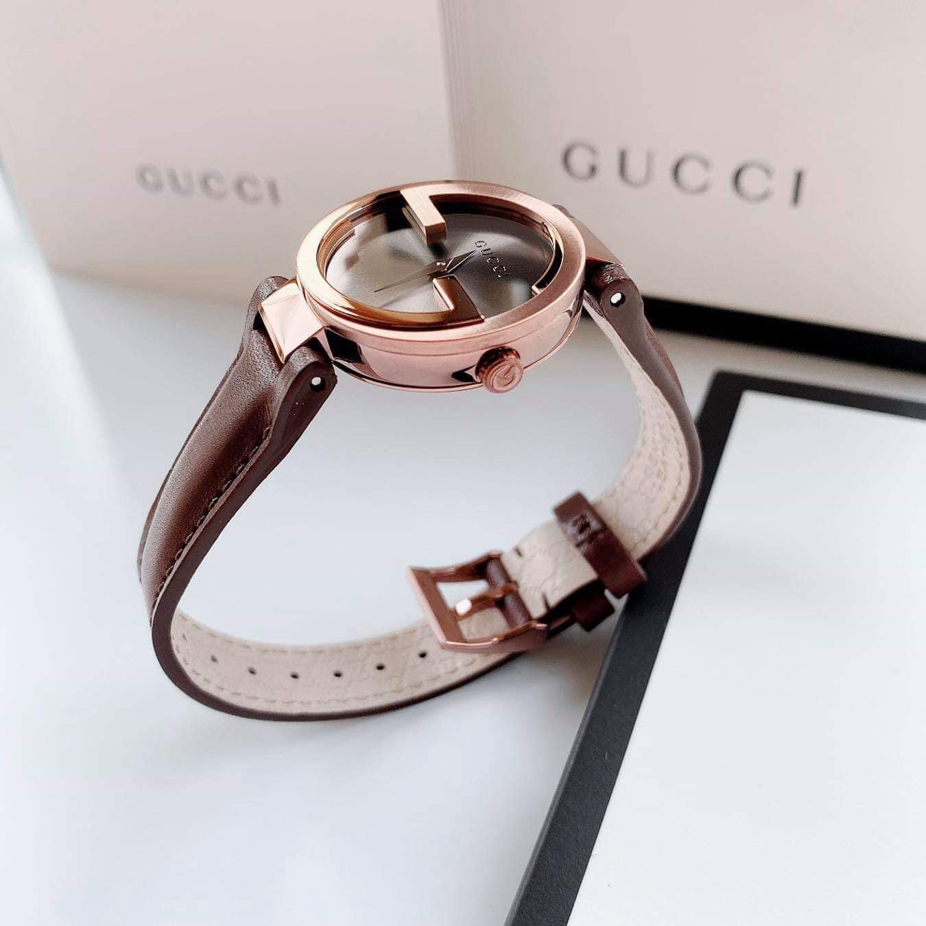 Gucci G Interlocking Brown Dial Brown Leather Strap Watch For Women - YA133504 Watches Gucci   