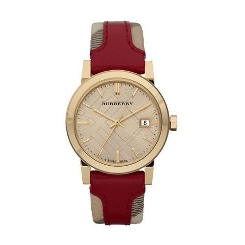 Burberry The City Gold Dial Maroon Leather Strap Watch for Women - BU9017 Watches Burberry   