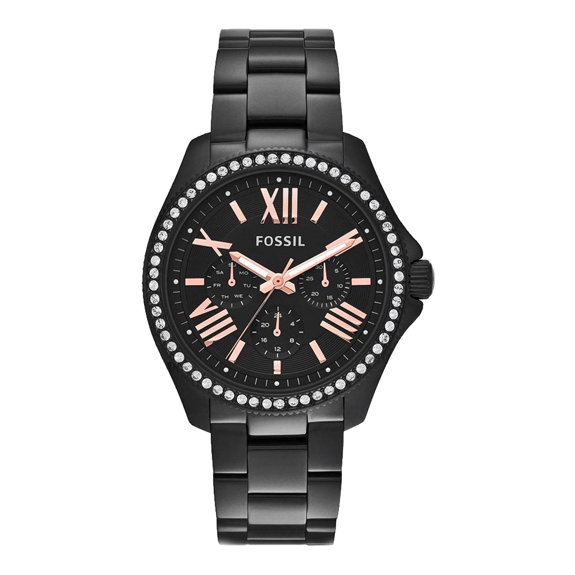 Fossil Cecile Multi Function Black Dial with Crystals Black Steel Strap Watch for Women - AM4522 Watches Fossil   