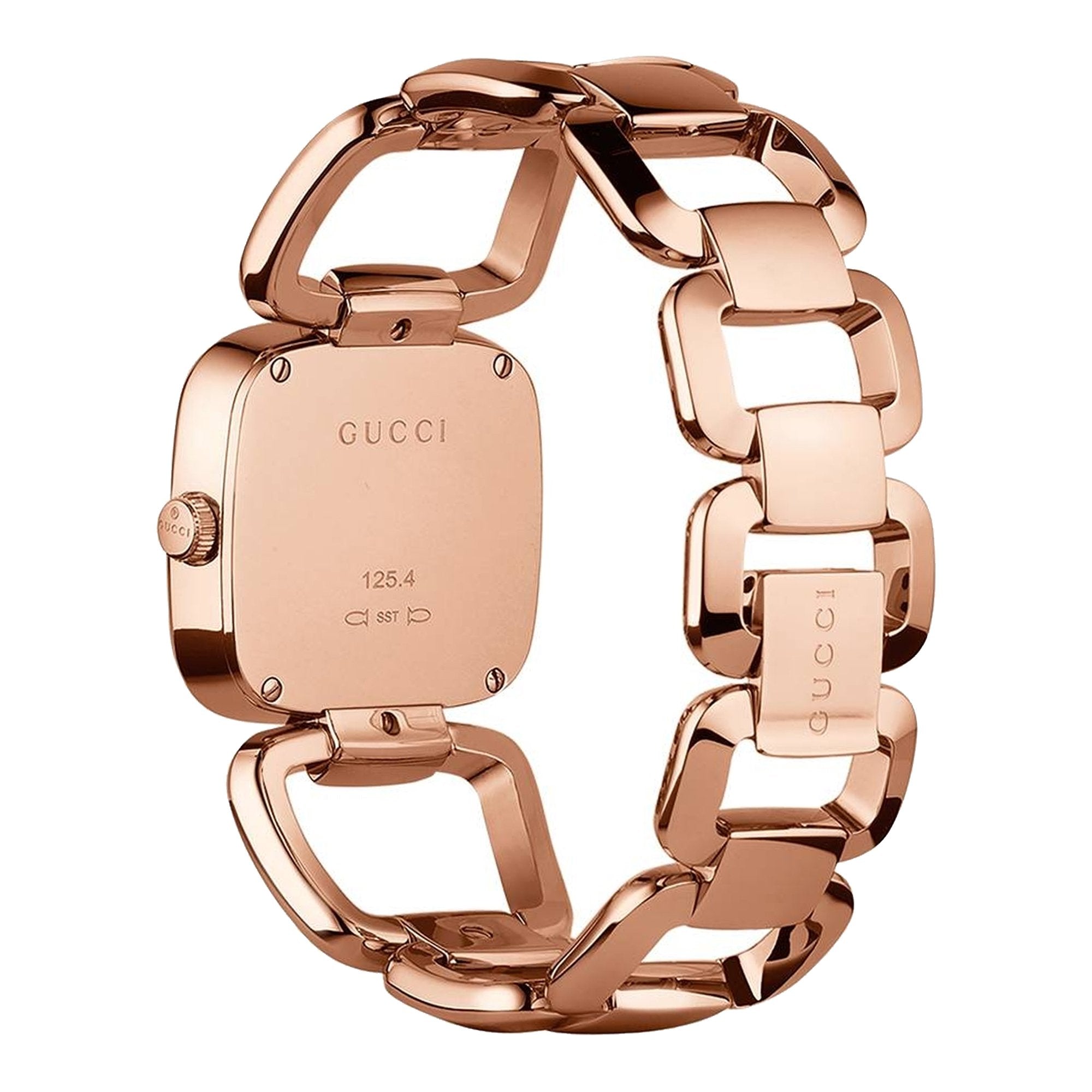 Gucci G Ladies Diamonds Black Dial Rose Gold Steel Strap Watch For Women - YA125512 Watches Gucci   