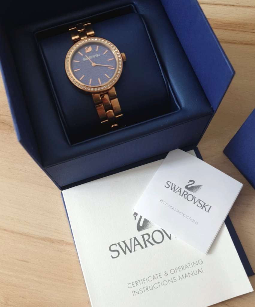 Swarovski Daytime Glittering Blue Dial Rose Gold Steel Strap Watch for Women - 5182277 Watches Swarovski   
