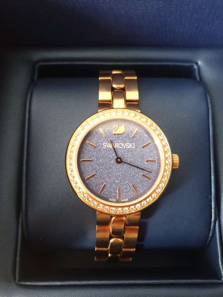 Swarovski Daytime Glittering Blue Dial Rose Gold Steel Strap Watch for Women - 5182277 Watches Swarovski   