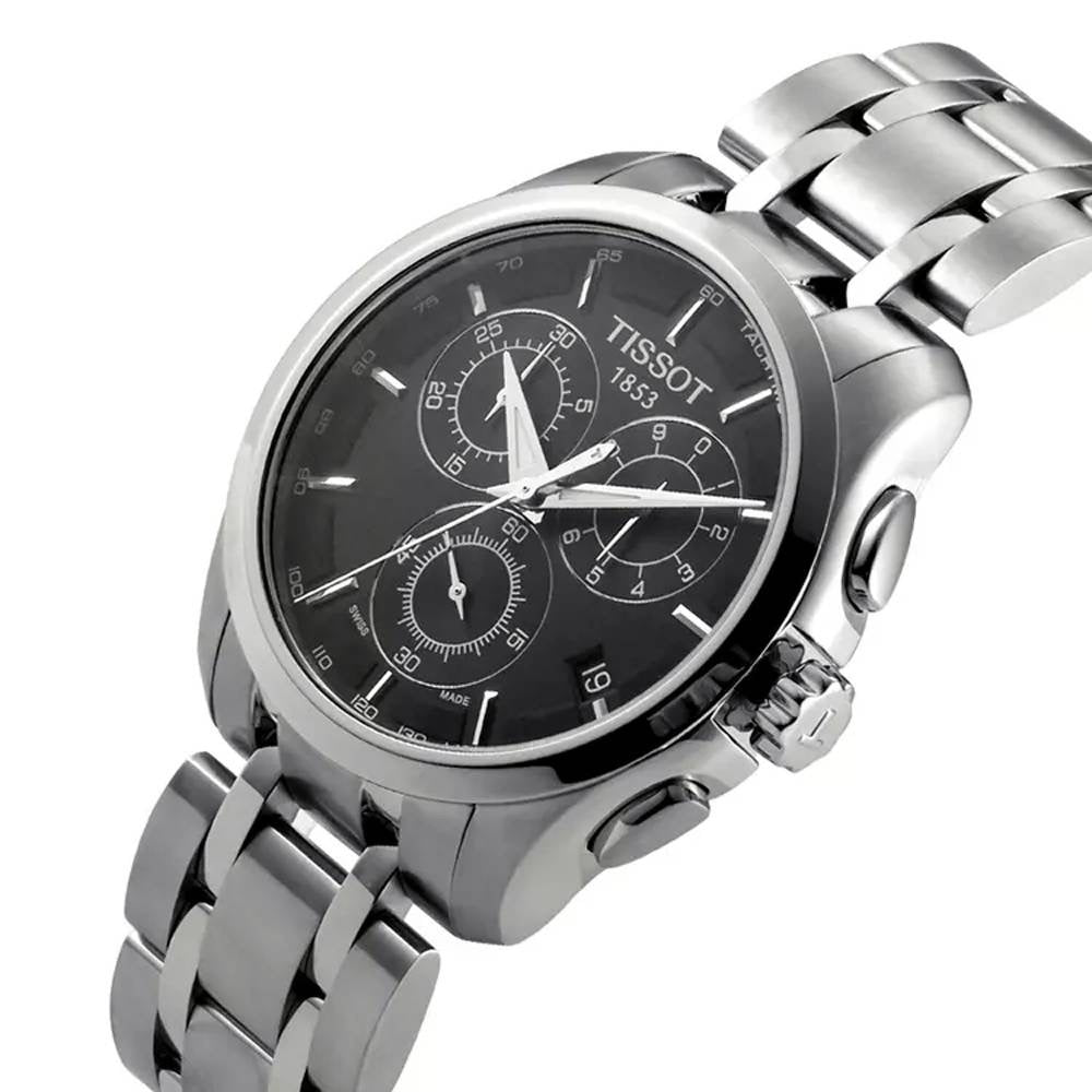 Tissot Couturier Chronograph Black Dial Silver Steel Strap Watch For Men - T035.617.11.051.00 Watches Tissot   