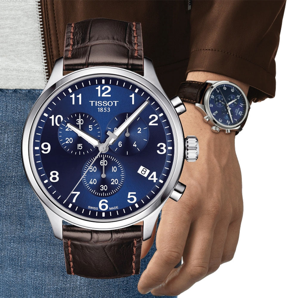 Tissot Chrono XL Classic Blue Dial Brown Leather Strap Watch For Men - T116.617.16.047.00 Watches Tissot   