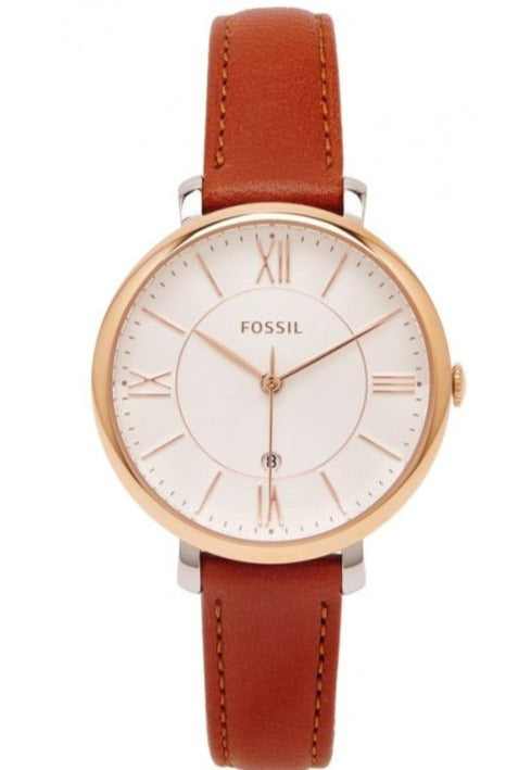 Fossil Jacqueline White Dial Brown Leather Strap Watch for Women - ES3842 Watches Fossil   