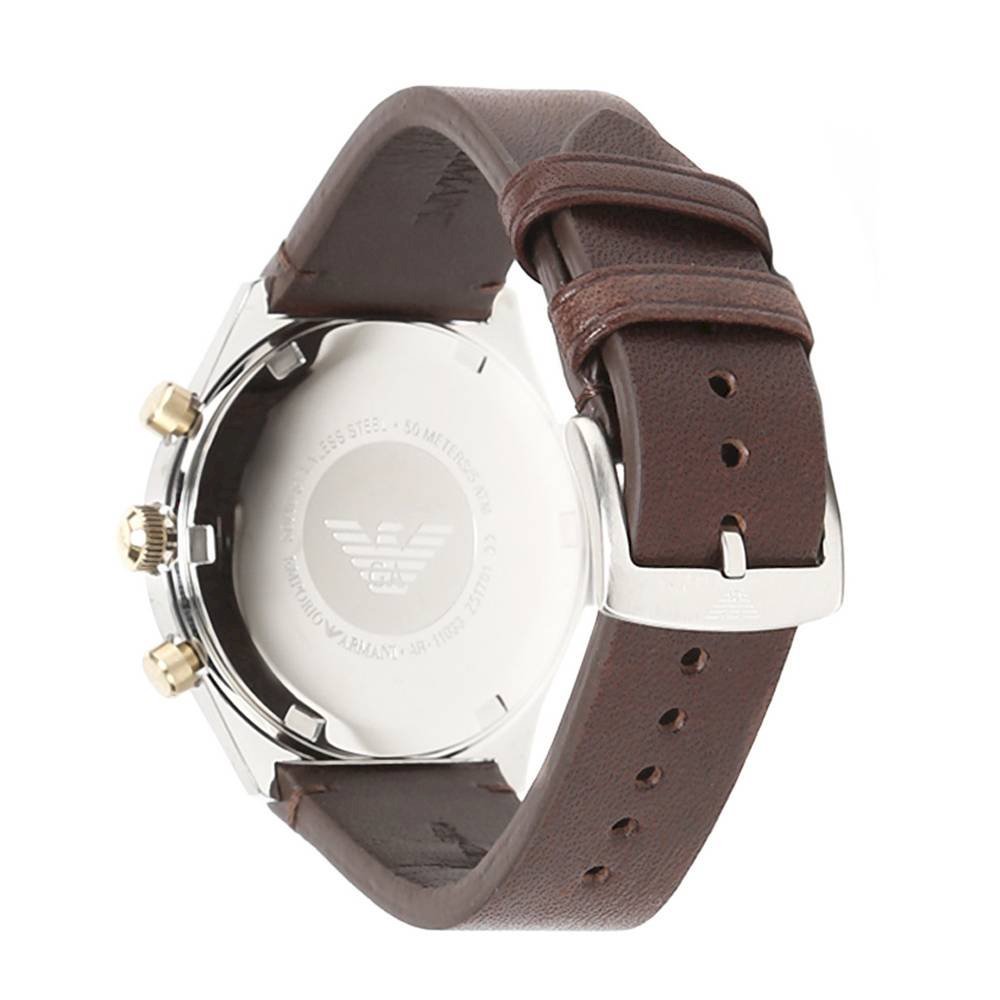 Emporio Armani Chronograph White Dial Brown Leather Strap Watch For Men - AR11033 Watches Emporio Armani   