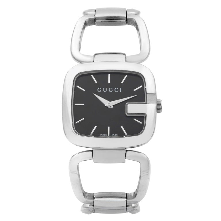 Gucci G Gucci Black Dial Silver Steel Strap Watch For Women - YA125407 Watches Gucci   