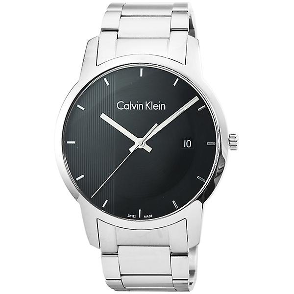 Calvin Klein City Chronograph Black Dial Silver Steel Strap Watch for Men - K2G2G14Y Watches Calvin Klein   