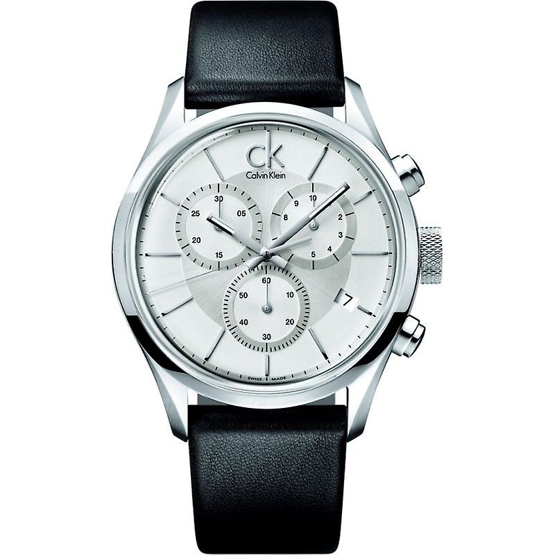 Calvin Klein Masculine Chronograph White Dial Black Leather Strap Watch for Men - K2H27120 Watches Calvin Klein   