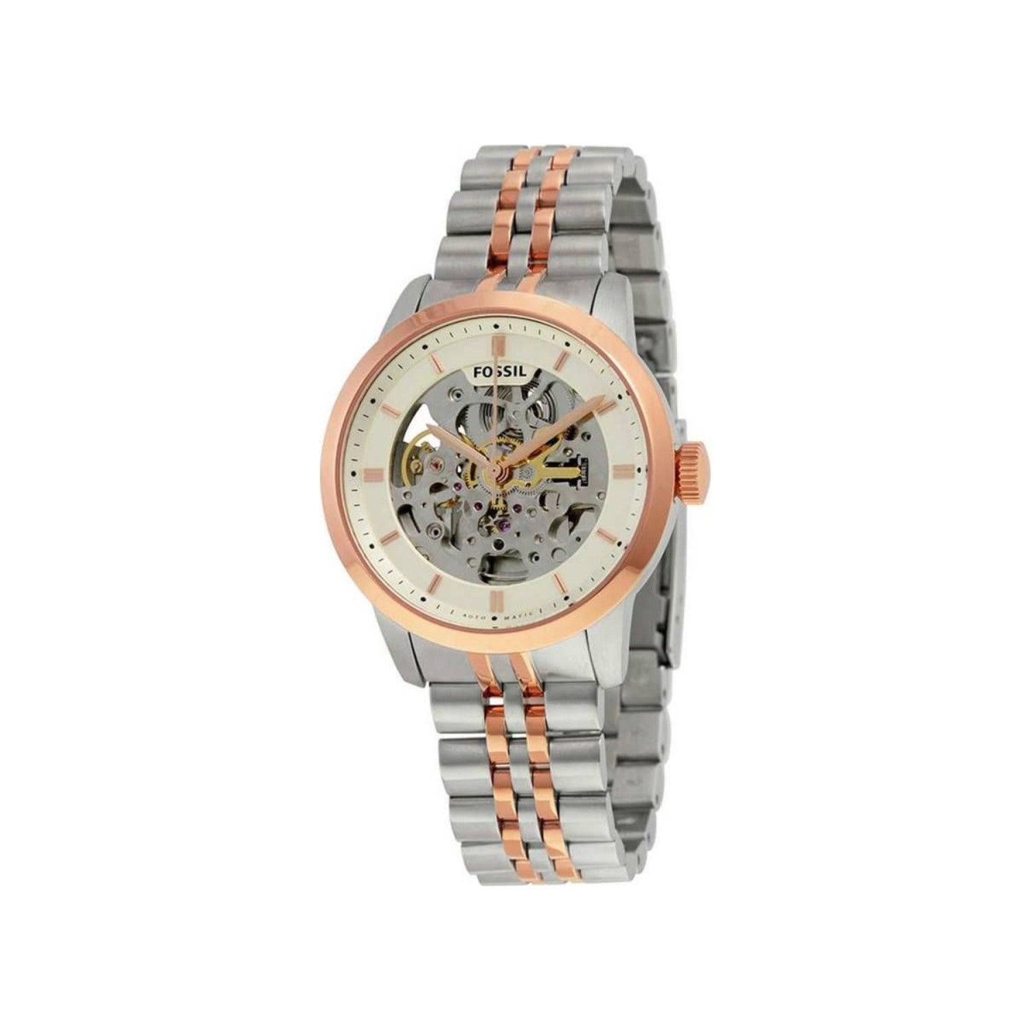 Fossil Townsman Automatic Skeleton White Dial Two Tone Steel Strap Watch for Men - ME3075 Watches Fossil   