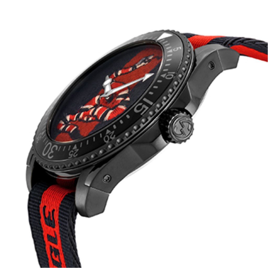 Gucci Dive Blue & Red Dial Blue & Red Nylon Strap Watch For Men - YA136214 Watches Gucci   