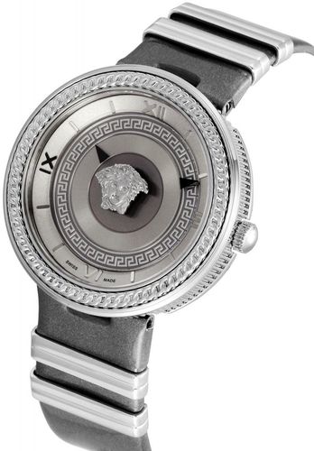 Versace V Metal Icon Silver Dial Silver & Grey Strap Watch for Women - VLC120016 Watches Versace   