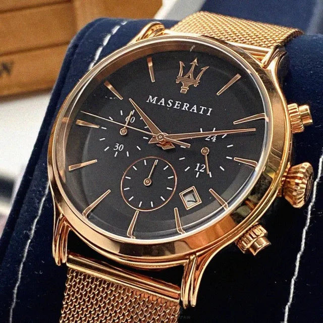 Maserati Epoca Black Dial Gold Mesh Bracelet Watch For Men - R8873618005 Watches Maserati   