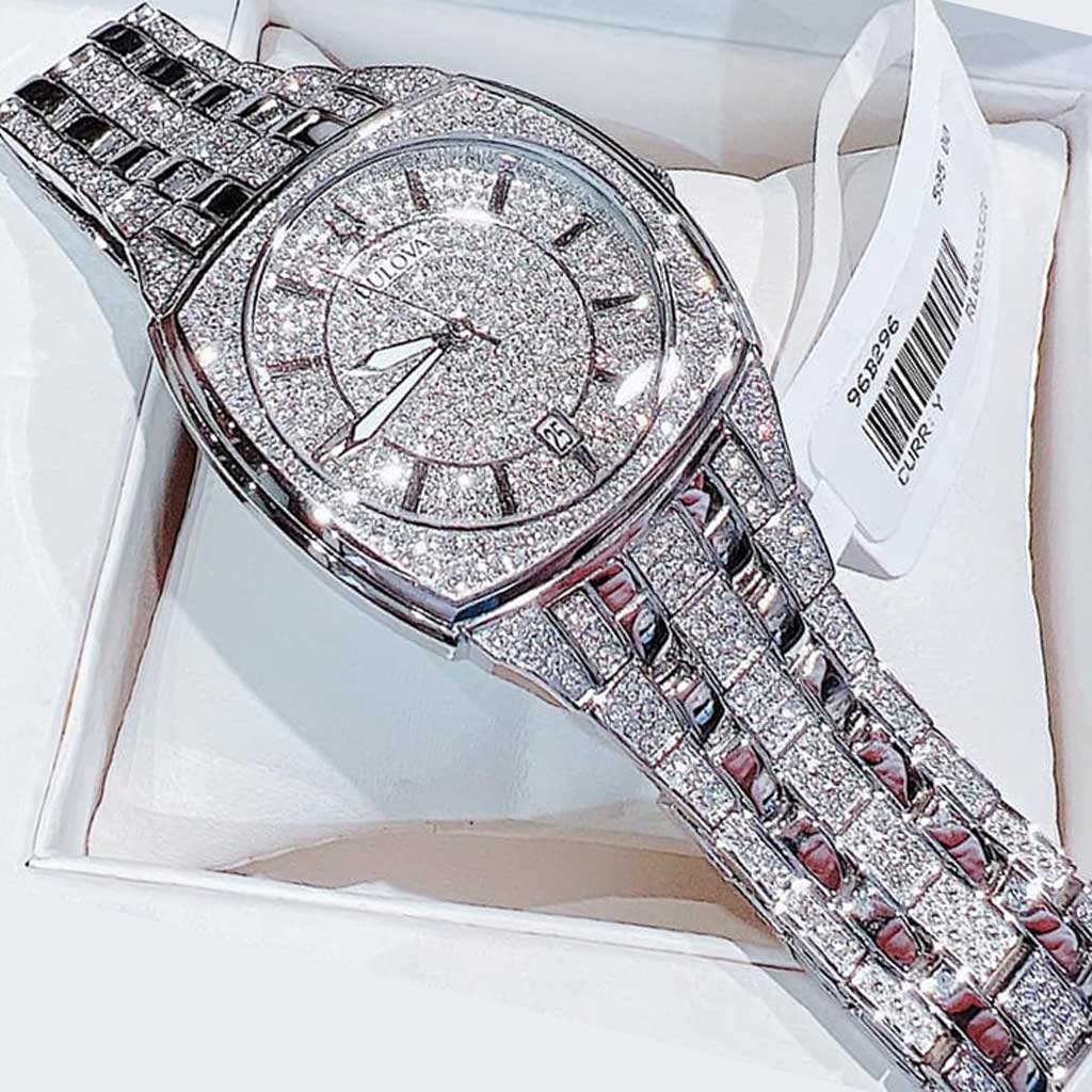 Bulova Phantom Swarovski Crystal Pave Silver Dial Silver Steel Strap Watch for Men - 98B296 Watches Bulova   