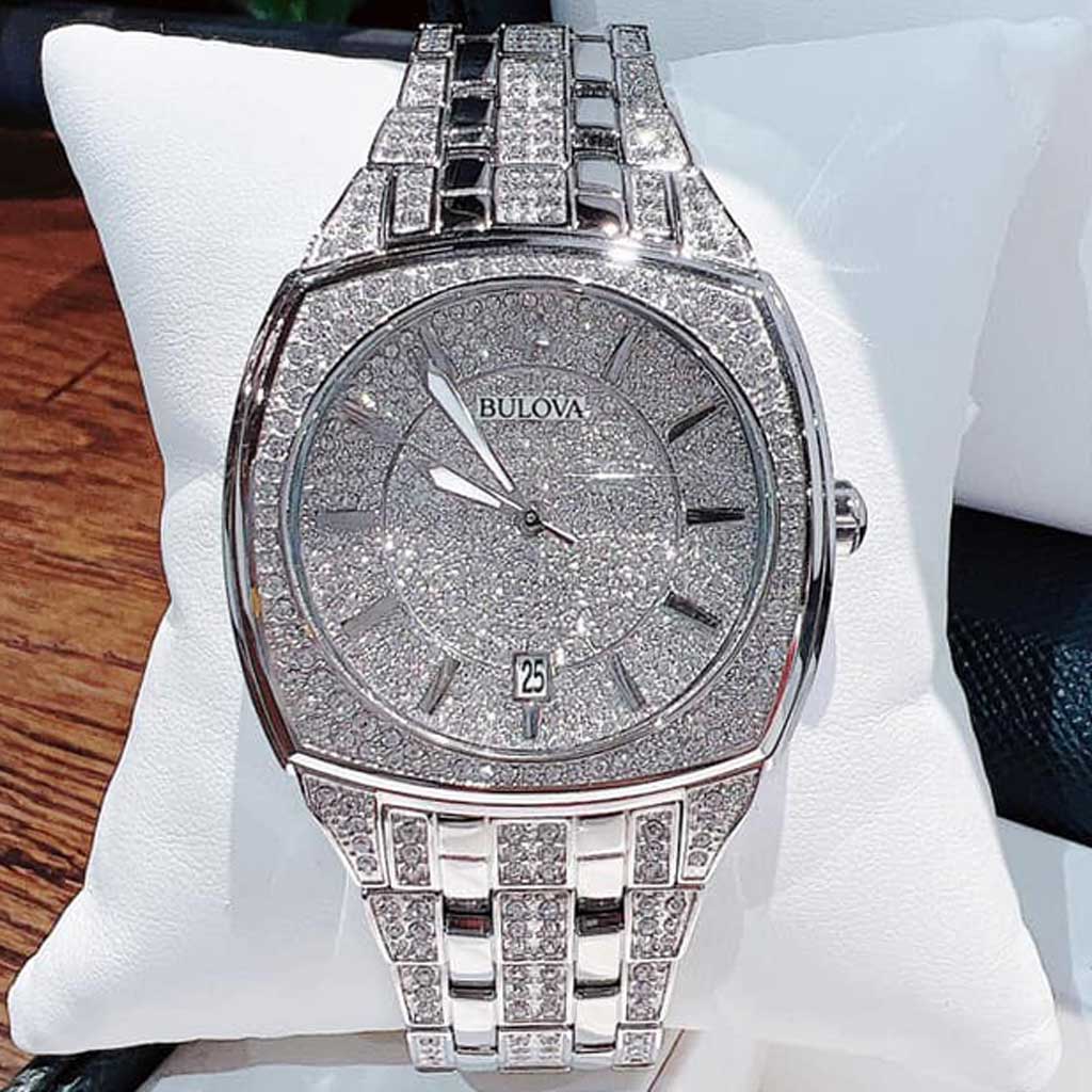 Bulova Phantom Swarovski Crystal Pave Silver Dial Silver Steel Strap Watch for Men - 98B296 Watches Bulova   