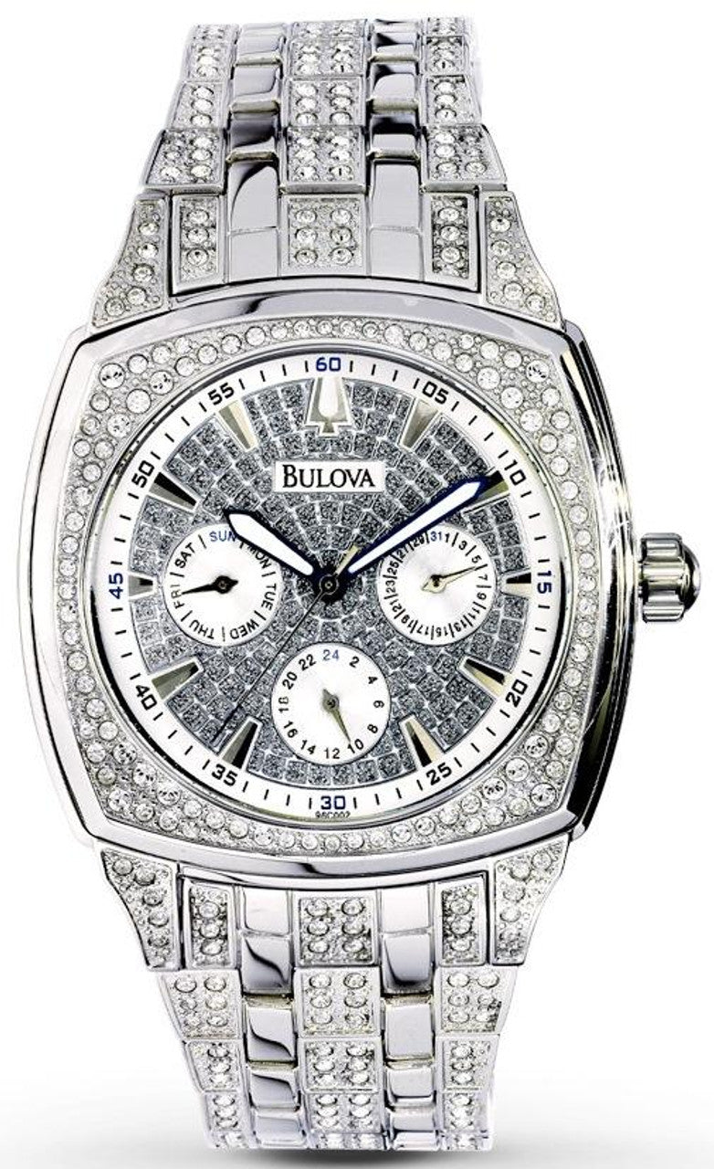 Bulova Crystal Collection Phantom Silver Dial Silver Steel Strap Watch for Men - 96C002 Watches Bulova   