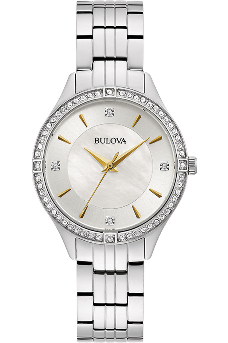 Bulova Mother of Pearl Dial Silver Steel Strap Watch for Women - 96L263 Watches Bulova   