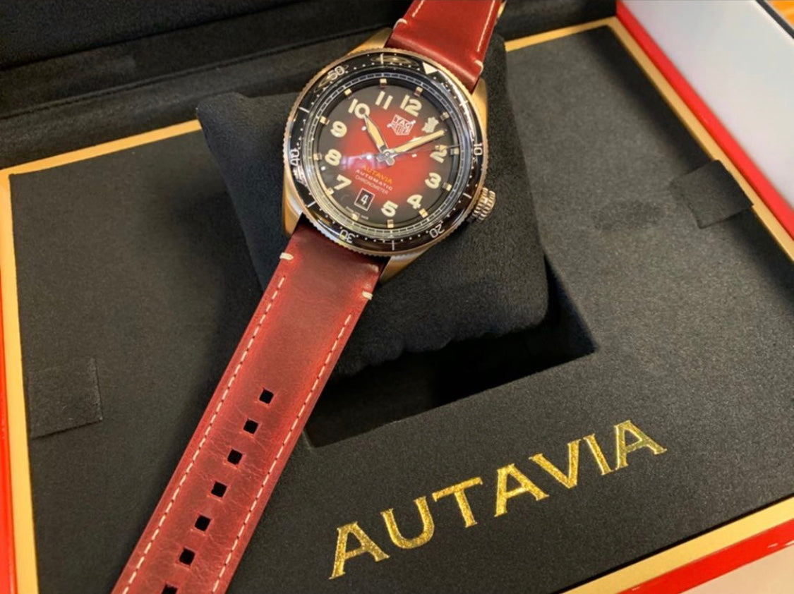 Tag Heuer Autavia Calibre 5 Chinese New Year Maroon Dial Maroon Leather Strap Watch for Men - WBE5193.FC8300 Watches Tag Heuer   