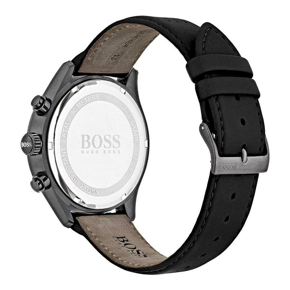 Hugo Boss Grand Prix Black Dial Black Leather Strap Watch for Men - 1513474 Watches Hugo Boss   