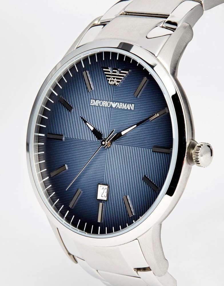 Emporio Armani Renato Blue Dial Silver Stainless Steel Watch For Men - AR2472 Watches Emporio Armani   