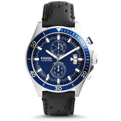 Fossil Wakefield Chronograph Blue Dial Black Leather Strap Watch for Women - CH2945 Watches Fossil   