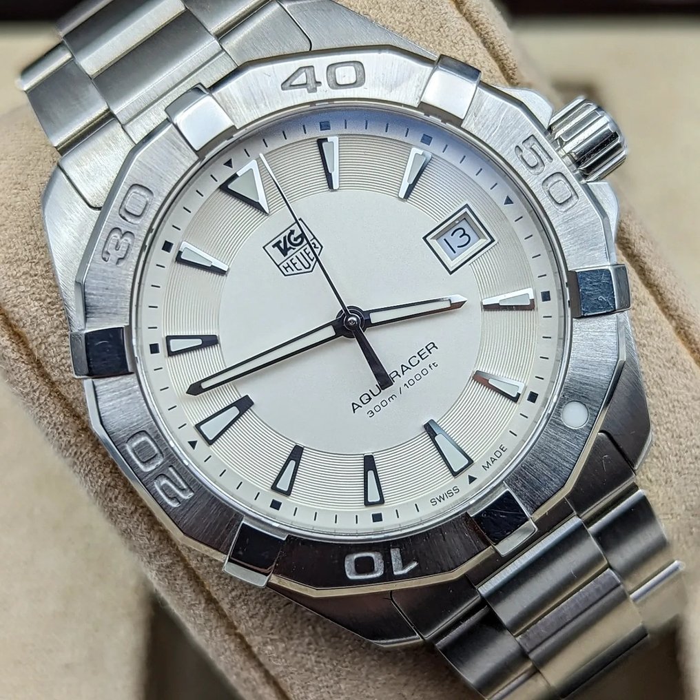 Tag Heuer Aquaracer 41mm Quartz White Dial Silver Steel Strap Watch for Men - WAY1111.BA0928 Watches Tag Heuer   