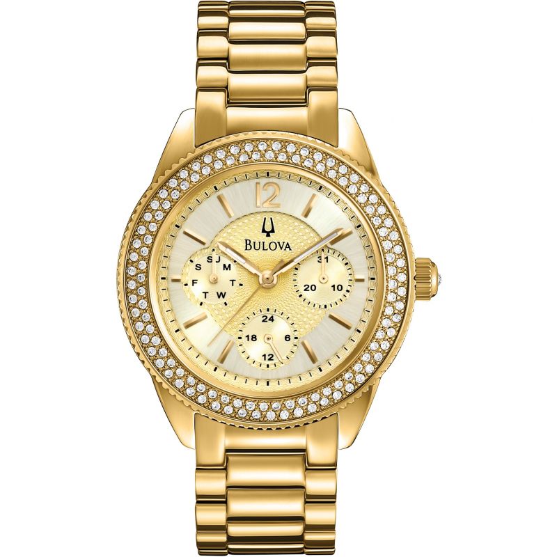 Bulova Multi Function Gold Dial Gold Steel Strap Watch for Women - 97N102 Watches Bulova   