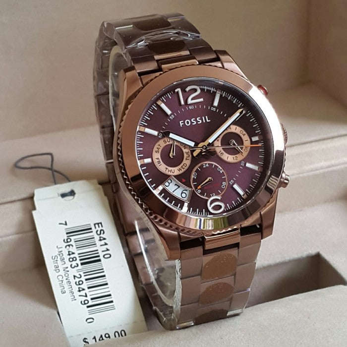 Fossil Perfect Boyfriend Multifunction Brown Dial Two Tone Steel Strap Watch for Women - ES4284 Watches Fossil   