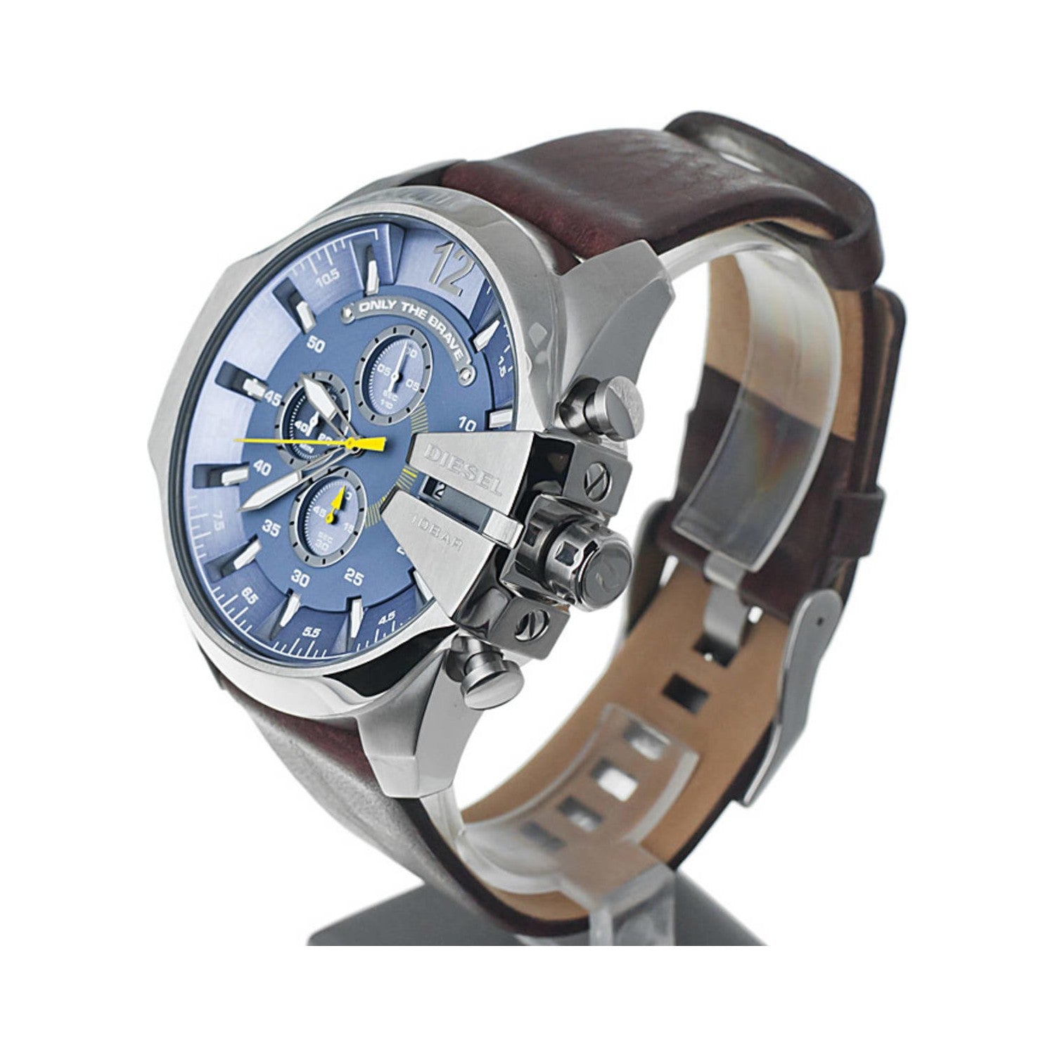 Diesel Mega Chief Light Blue Dial Brown Leather Strap Watch For Men - DZ4281 Watches Diesel   