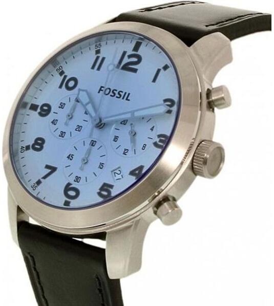 Fossil Pilot Chronograph Sky Blue Dial Black Leather Strap Watch for Men - FS5162 Watches Fossil   