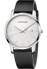 Calvin Klein City White Dial Black Leather Strap Watch for Men - K2G2G1CD Watches Calvin Klein   