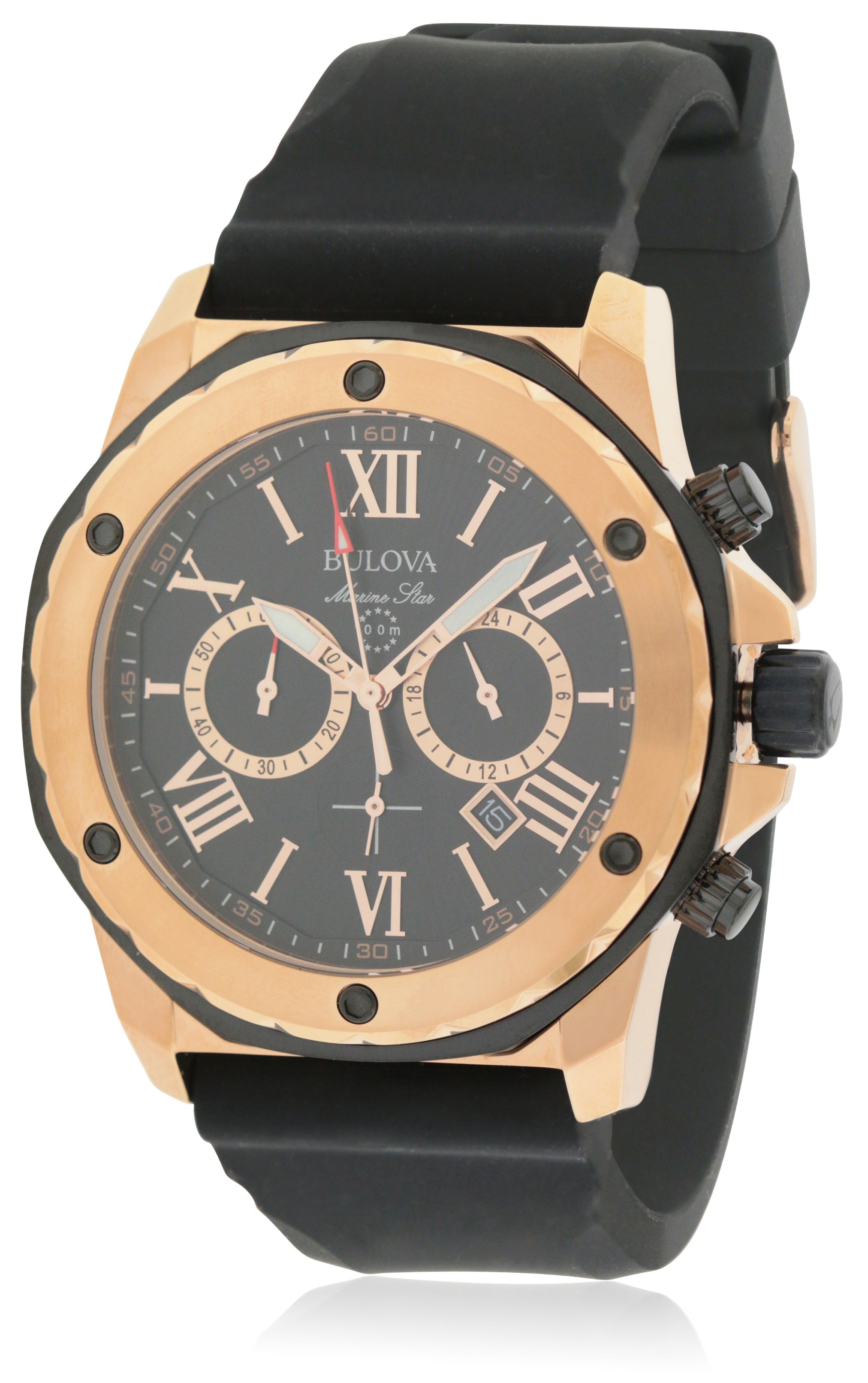 Bulova Marine Star Chronograph Black Dial Black Leather Strap Watch for Men - 98B104 Watches Bulova   