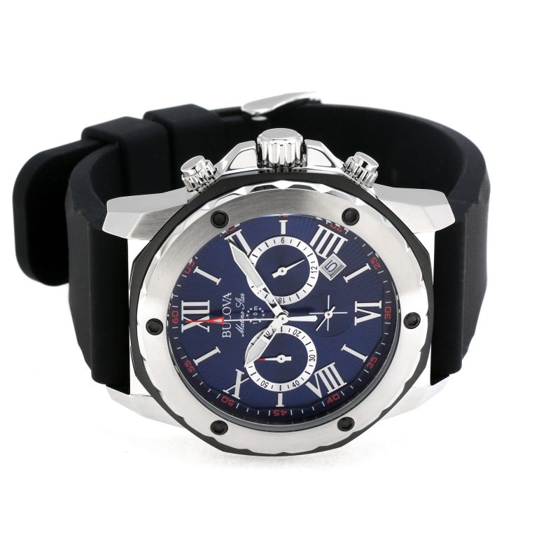 Bulova Marine Star Blue Dial Black Silicone Strap Watch for Men - 98B258 Watches Bulova   